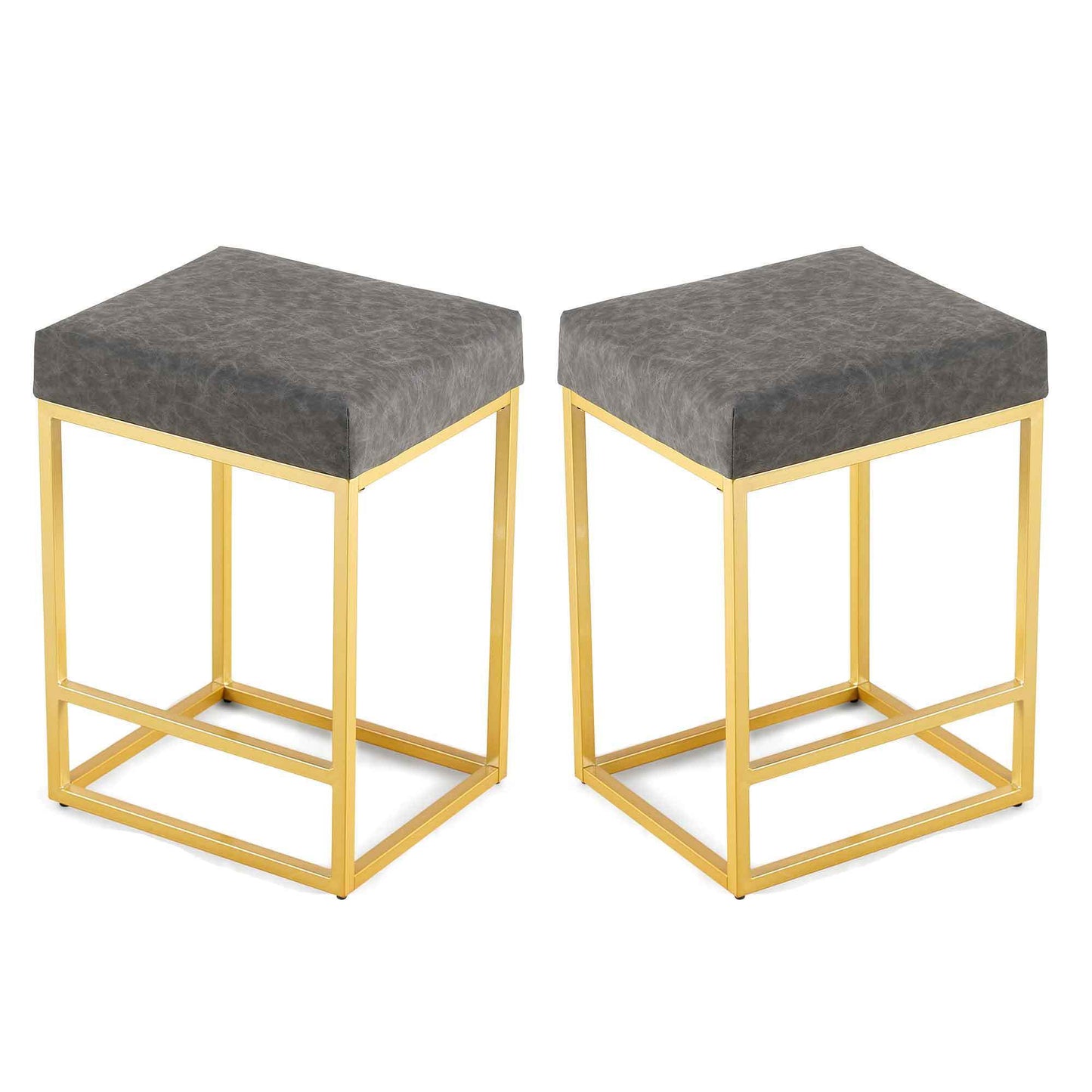 Upholstered Counter & Bar Stool with Footrest, PU leather (Set of 2)