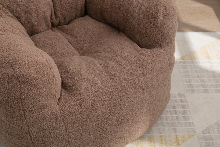 Soft Teddy Fabric Tufted Foam Bean Bag Chair With Teddy Fabric Coffee