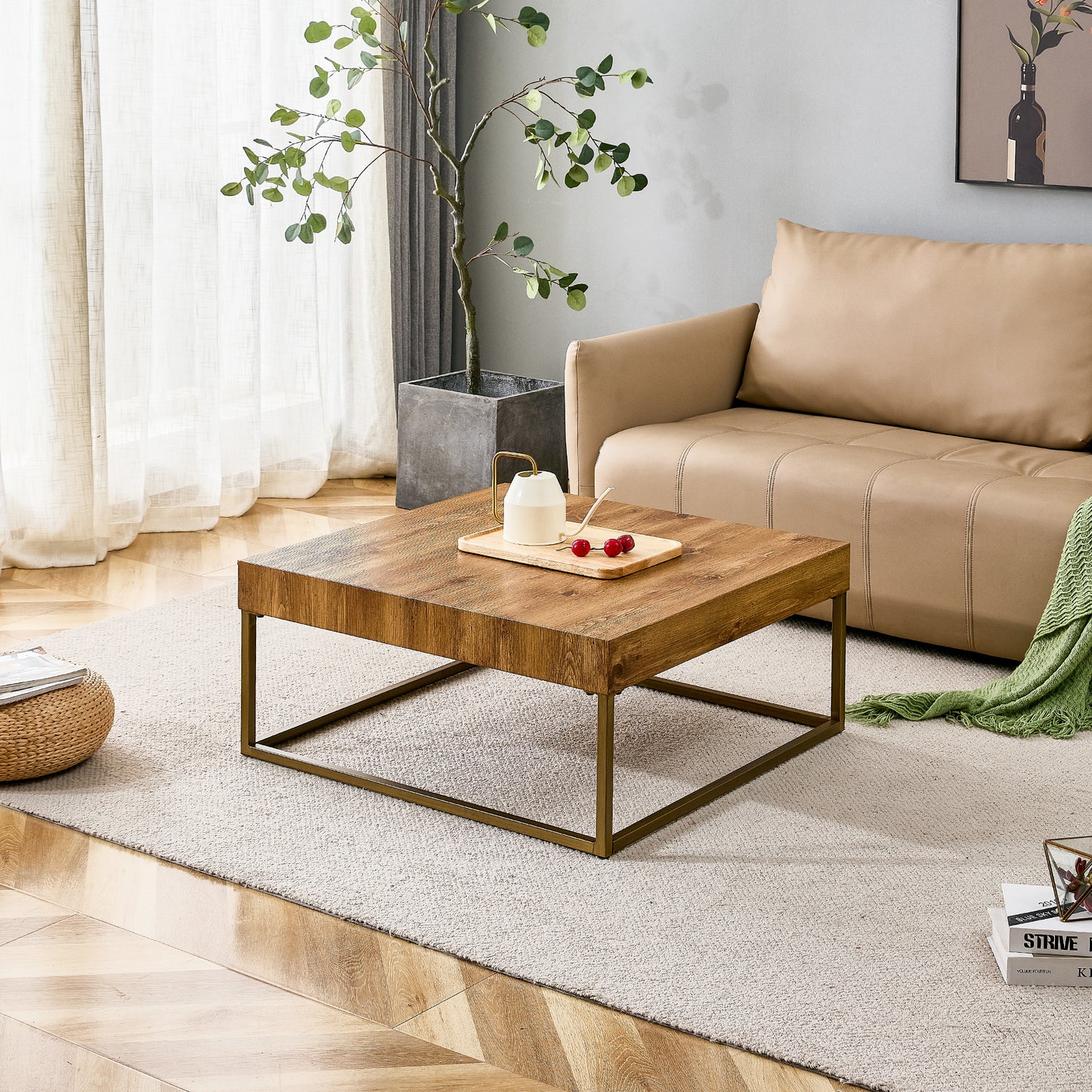 Modern rectangular coffee table, dining table. MDF desktop with metal legs.