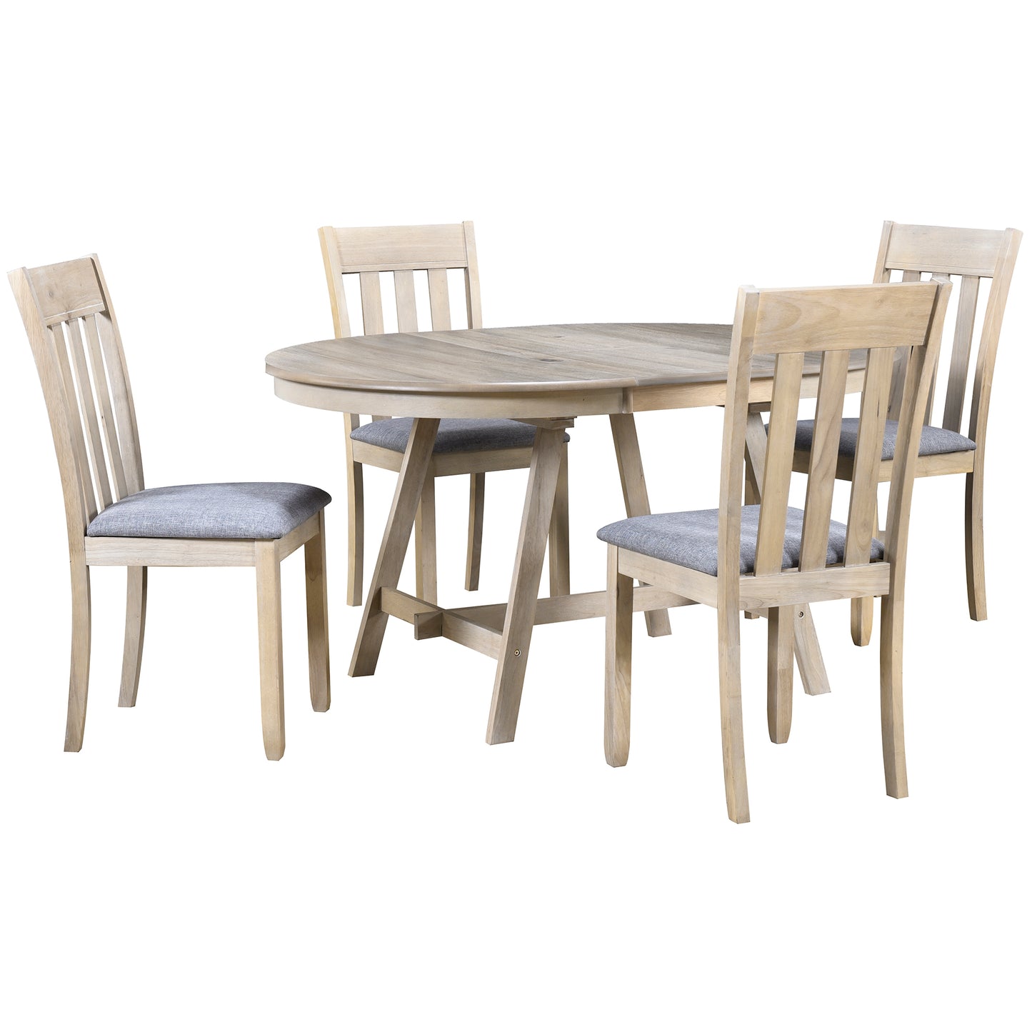 5-Piece Wood Dining Table Set Round Extendable Dining Table with 4 Dining Chairs, Dining Room Table Set for 4 person for Dining Room (Natural Wood Wash)