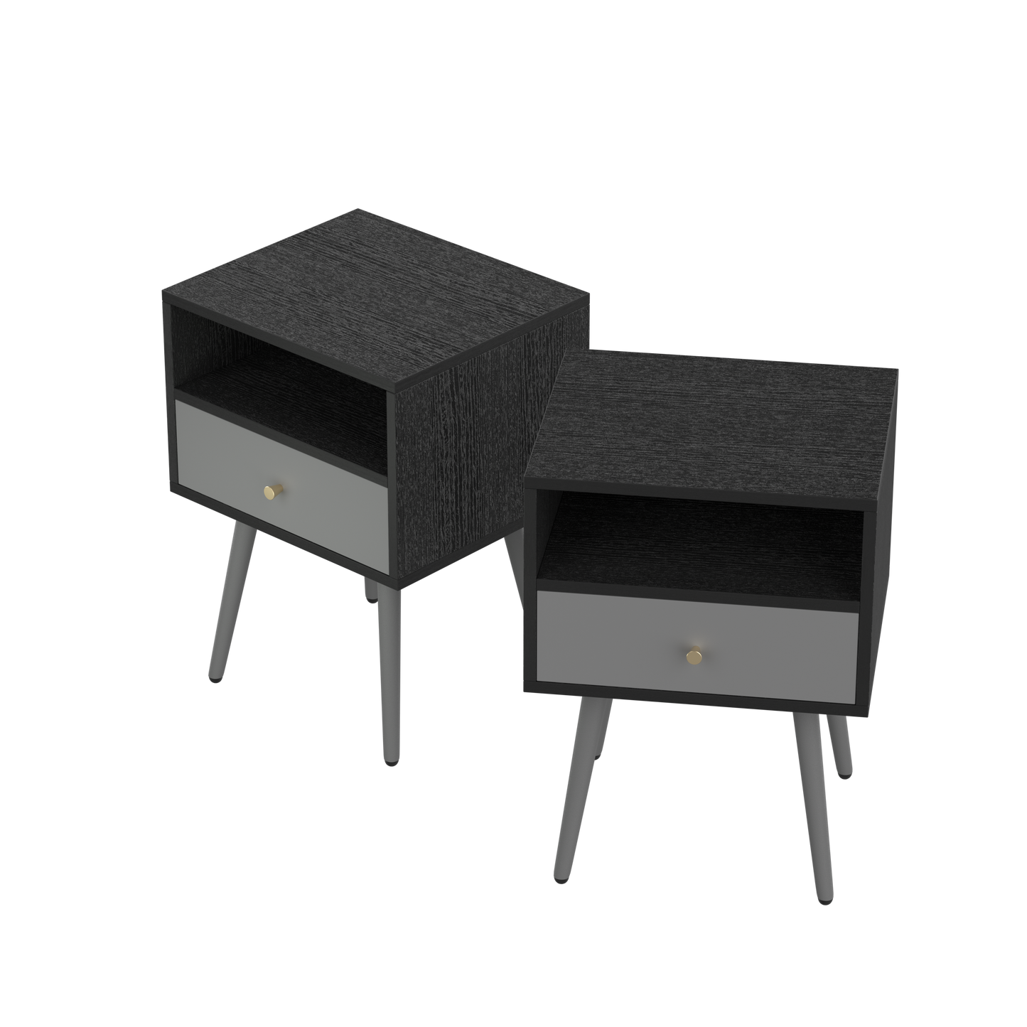 Bedside Tables Set of 2,Nightstand with 1 Storage Drawer -Chic  (2pcs,dark grey)