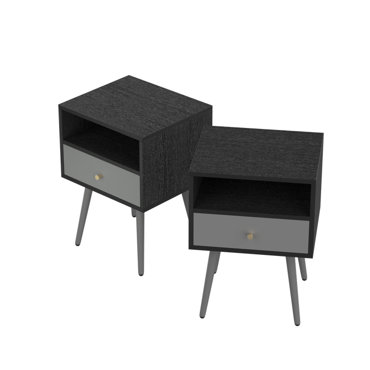 Bedside Tables Set of 2,Nightstand with 1 Storage Drawer -Chic  (2pcs,dark grey)