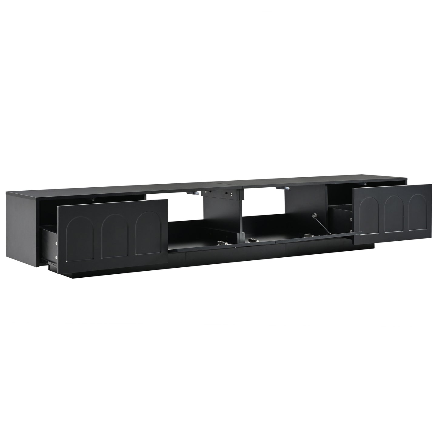 TV Stand with Fluted tempered Glass Doors for TVs Up to 95''