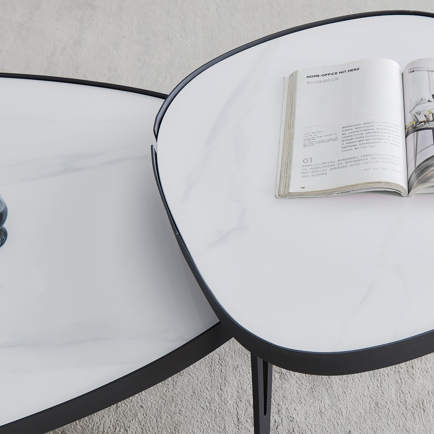 Modern coffee table,black metal frame with sintered stone tabletop