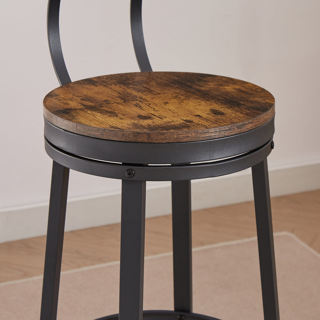 bar stool set of 2 with backrest, industrial style, metal frame
