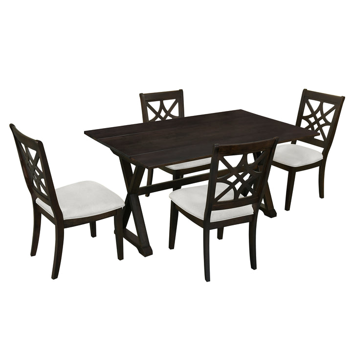 5-Piece 62*35.2inch Extendable Rubber Wood Dining Table Set with X-shape Legs