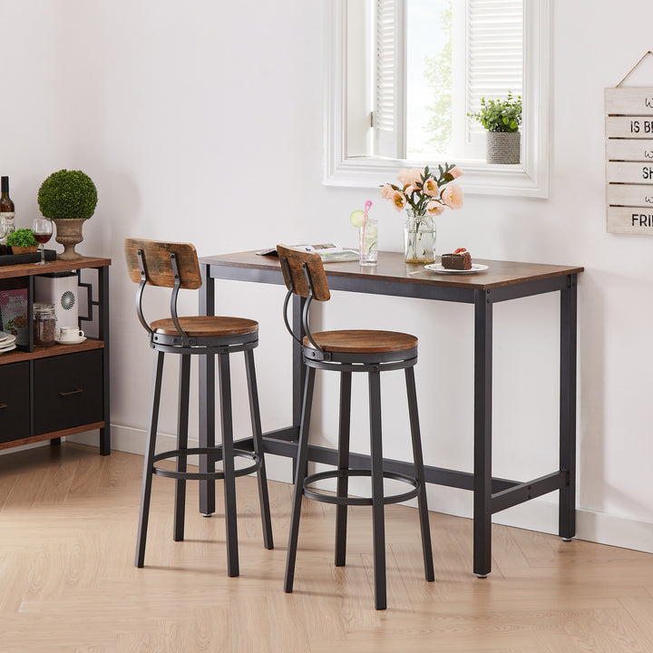 bar stool set of 2 with backrest, industrial style, metal frame