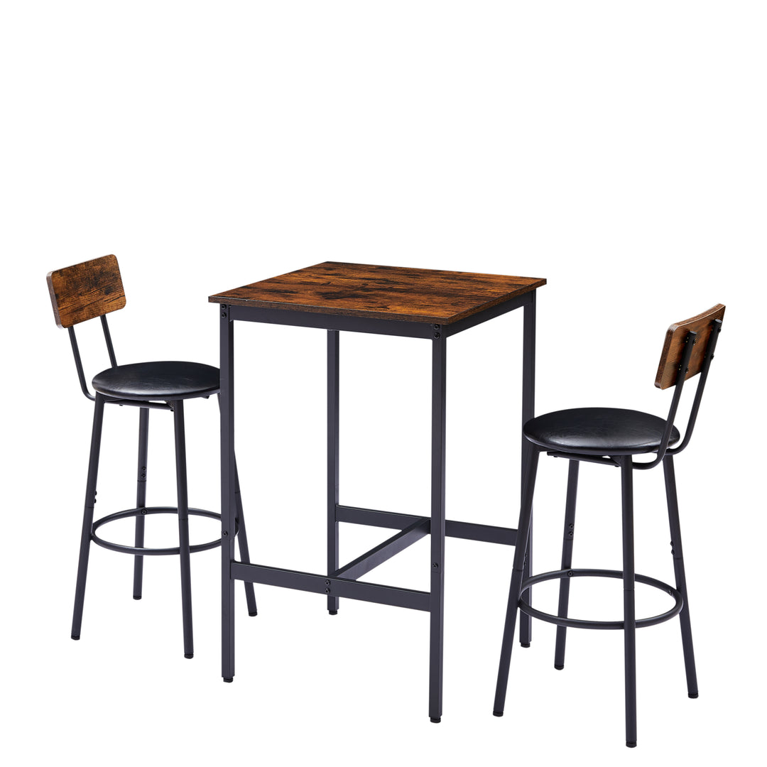 Bar Table Set with 2 Bar stools PU Soft seat with backrest, Rustic Brown