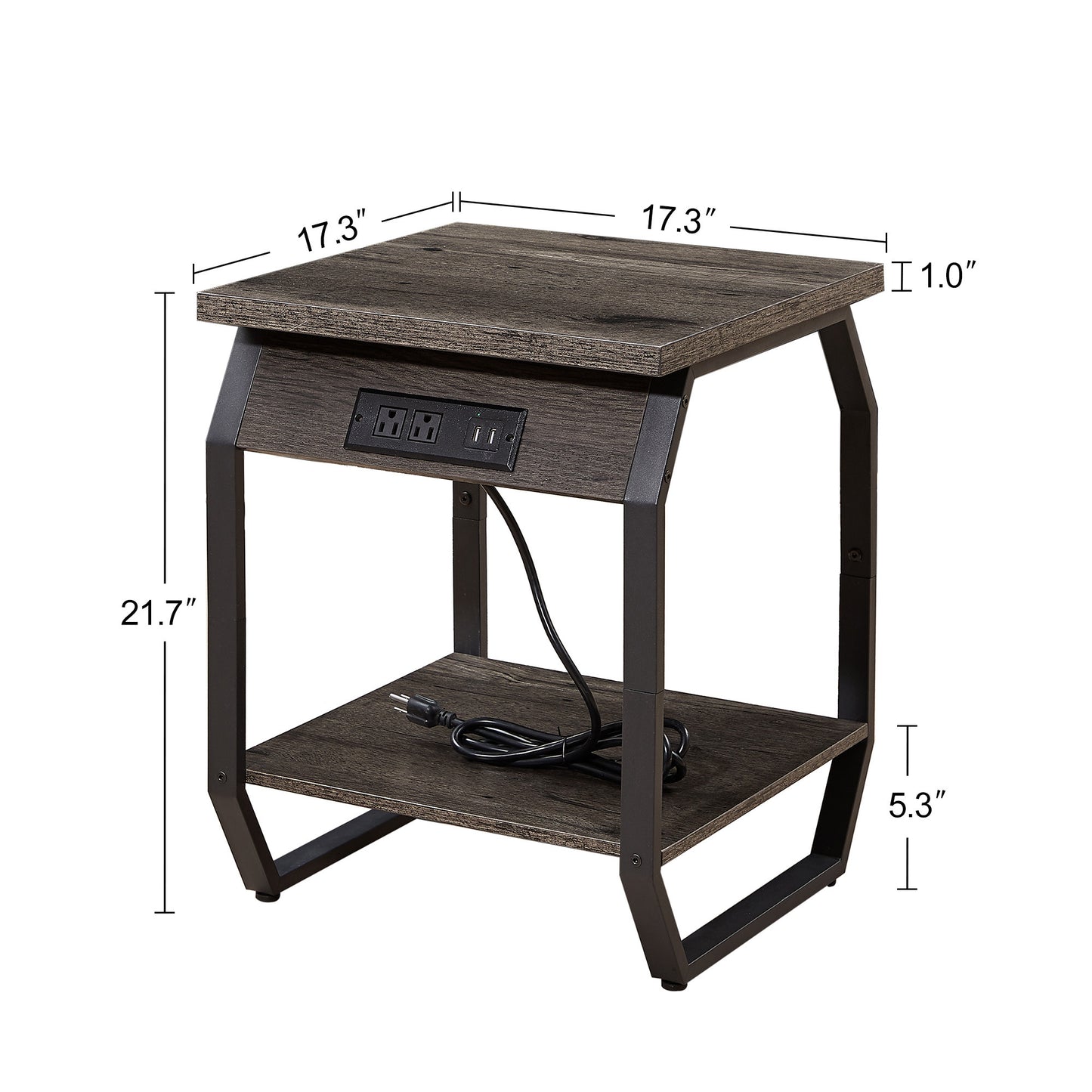 Side Table with Charging Station, Set of 2 End Tables with USB Ports and Sockets