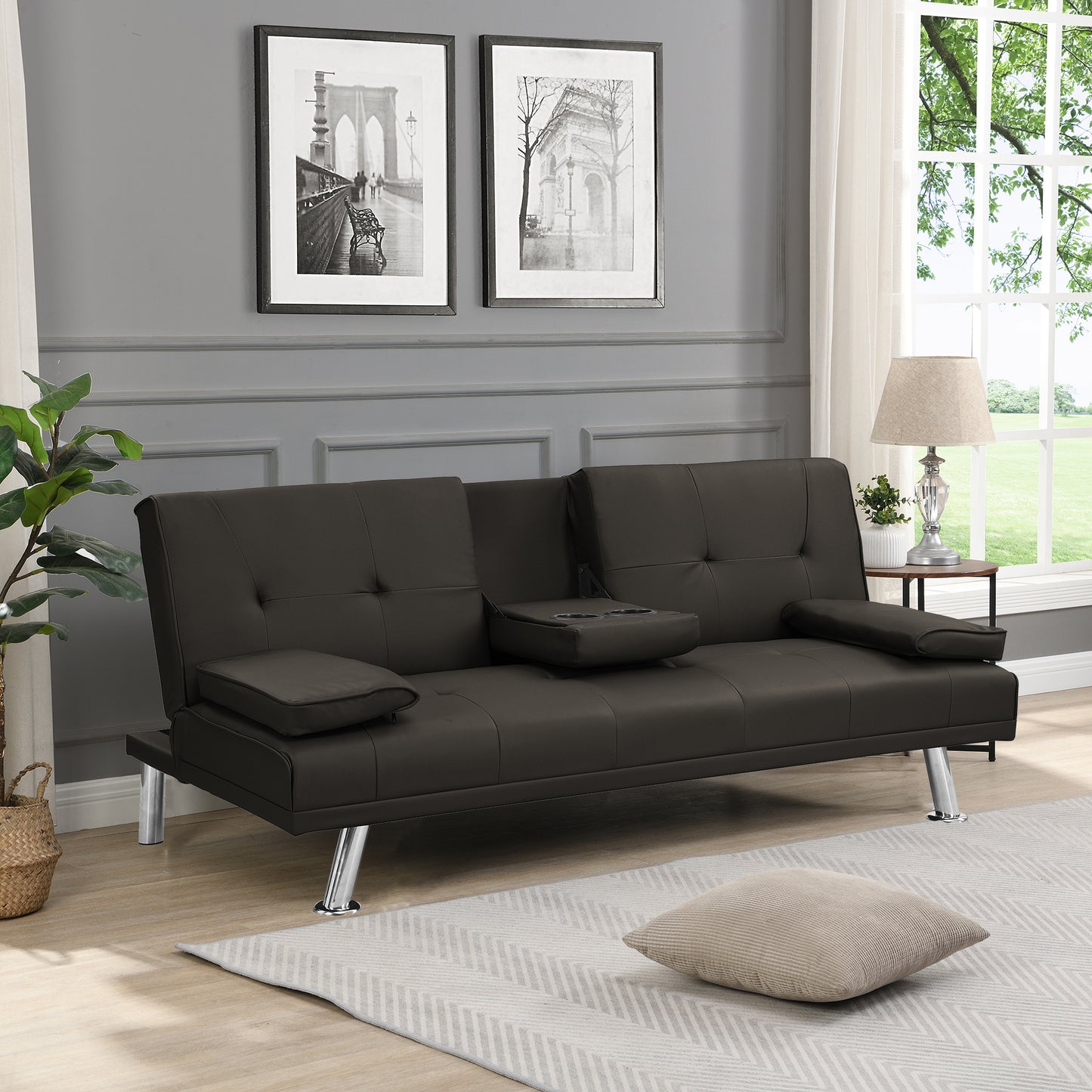 Sofa Bed with Armrest two holders  WOOD FRAME