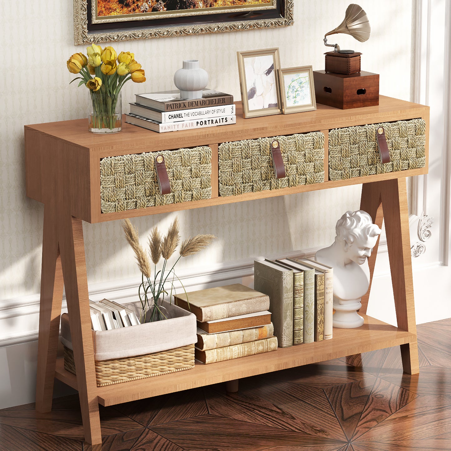 Mid Century Modern Console Table with Storage for Entryway