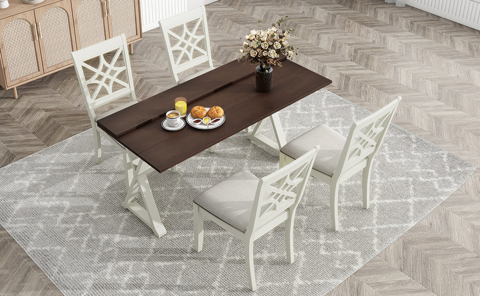 5-Piece 62*35.2inch Extendable Rubber Wood Dining Table Set with X-shape