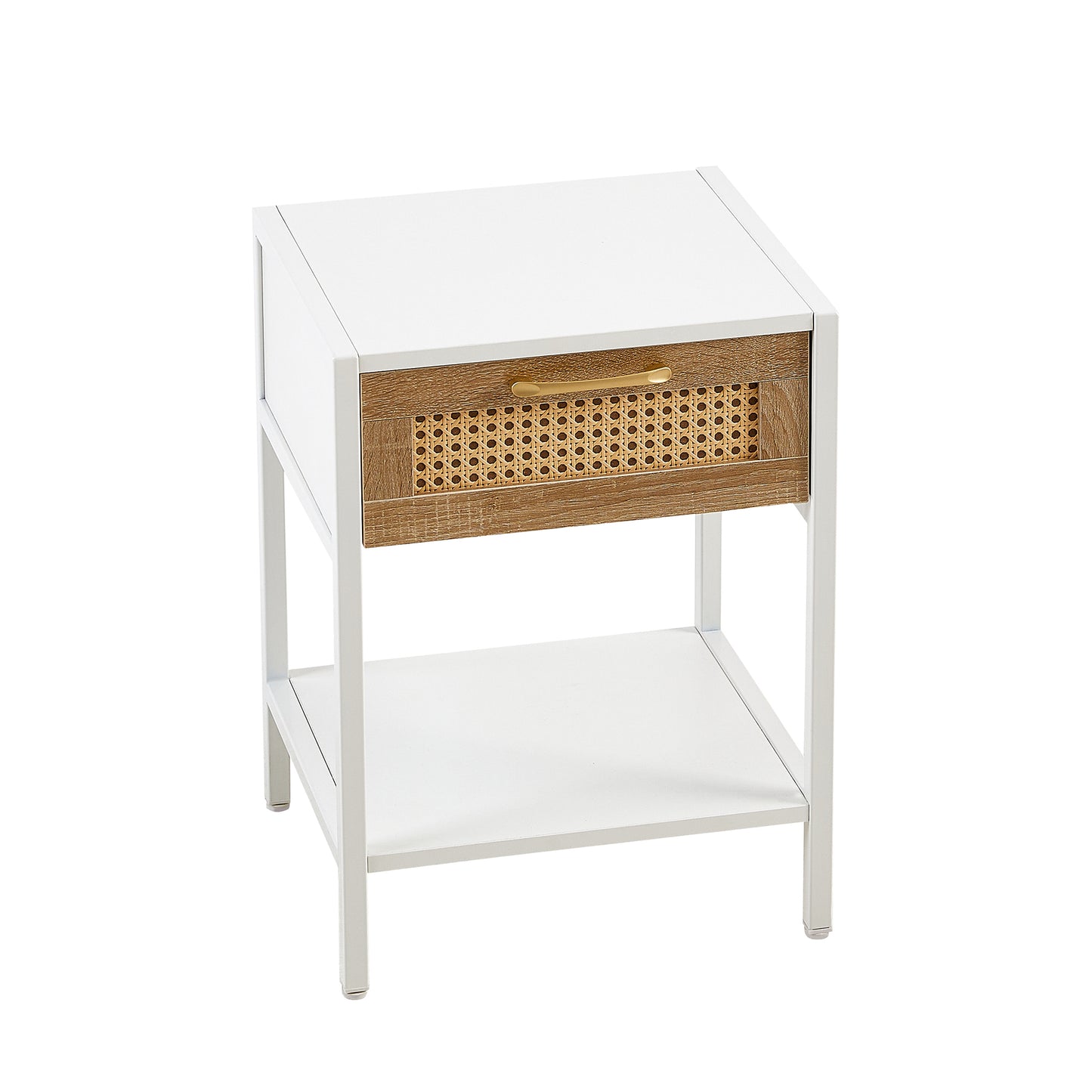 15.74" End table with  drawer, Modern nightstand, metal legs white(1 pc)