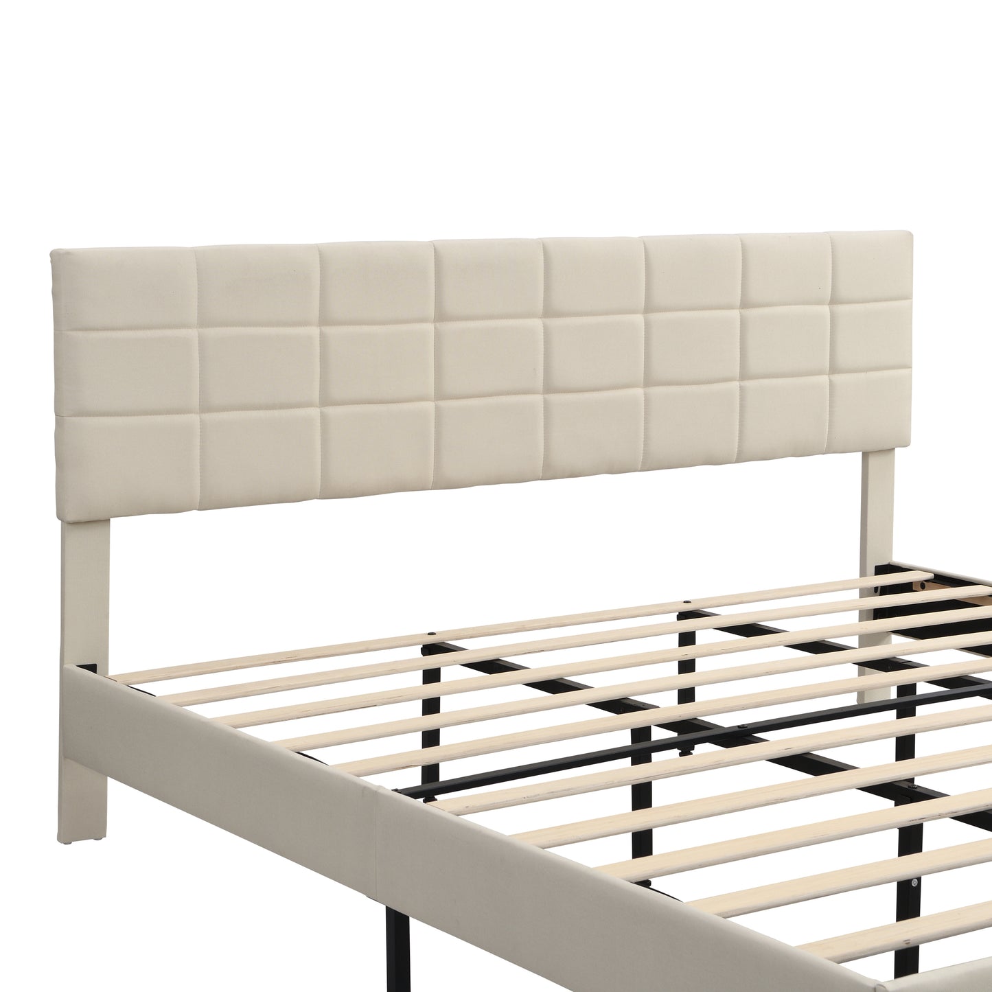 King Size Platform Bed Frame with Fabric Upholstered Headboard and Wooden Slats, No Box Spring Needed/Easy Assembly, Dark Beige