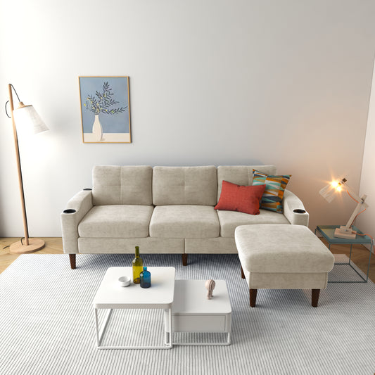 Combination Sofa Sofa L-Shaped Sofa with Footstools with Storage, Beige