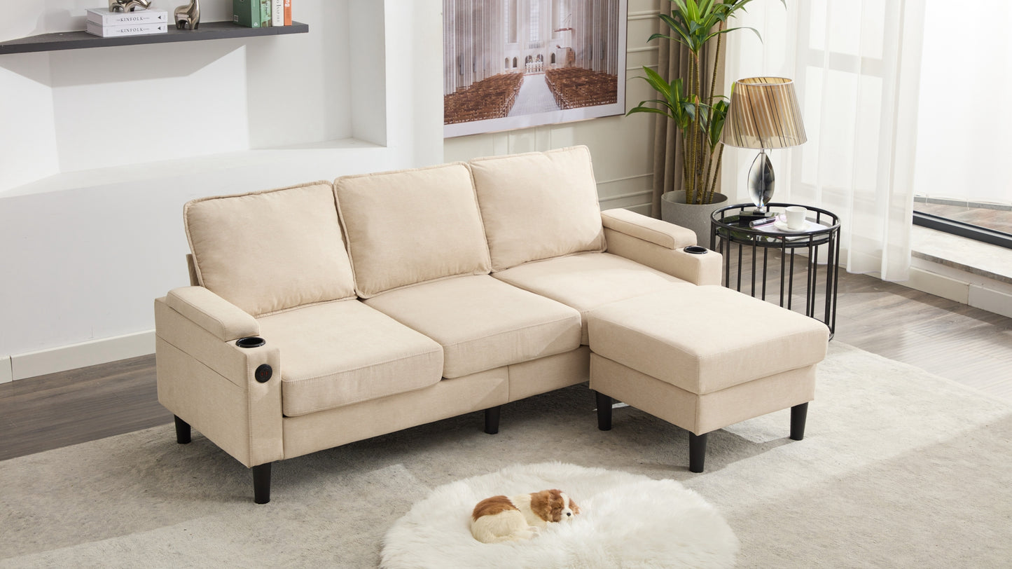 beige color knock down 3-seat combo sofa with storage ottoman