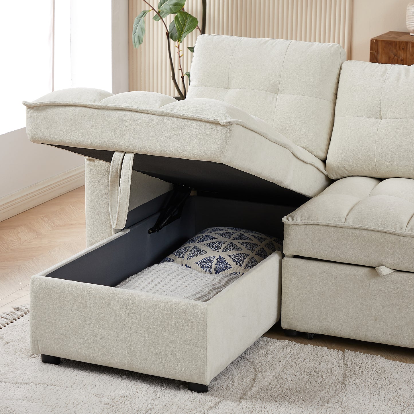 78.75" Reclining Sofa, Pull-Out Sofa Bed with USB and tape-c charging ports, L-Shaped Sectional Sofa with Reclining Storage and Arm Side Organizer Pocket Features