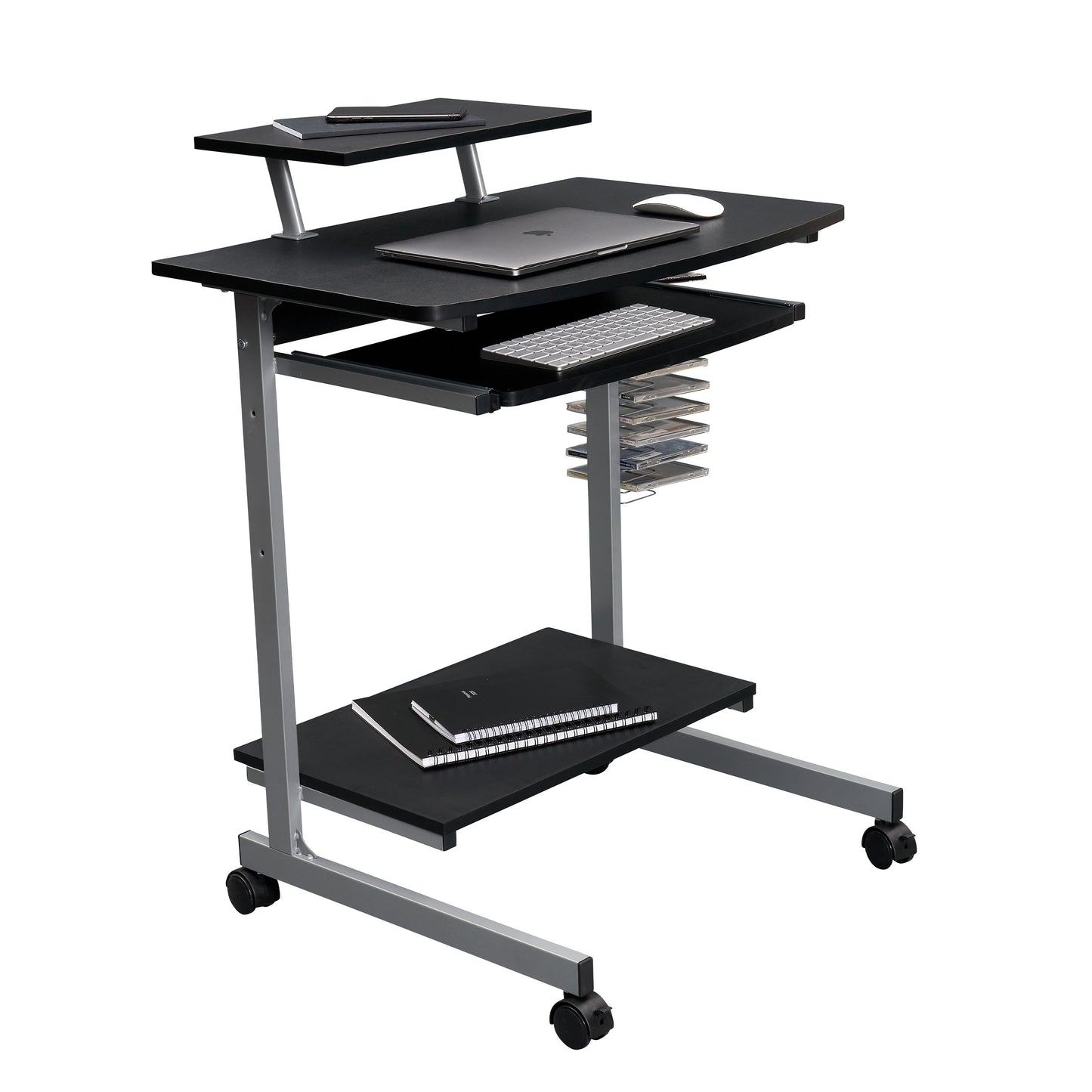 Compact Computer Cart With Storage, Graphite