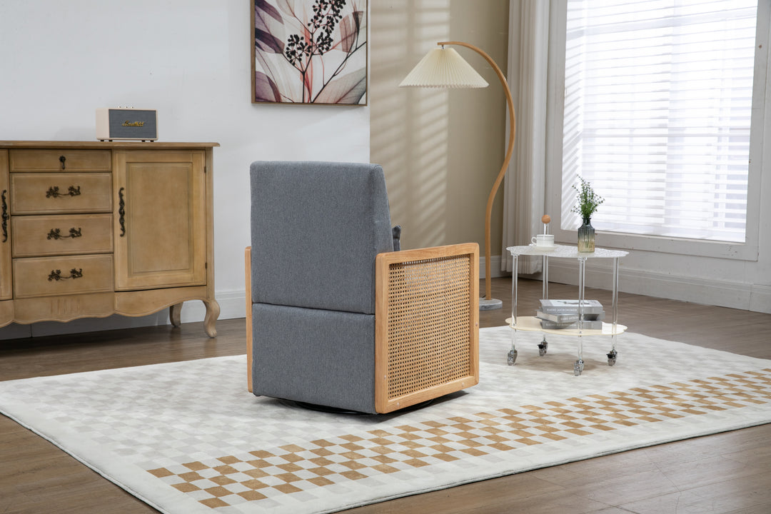 360 Degree Swivel Barrel Club Chair with one pillow,Modern Comfortable Upholstered Accent Chair (Grey linen)