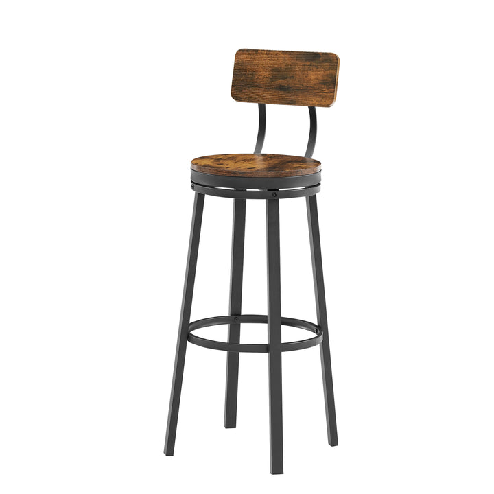 bar stool set of 2 with backrest, industrial style, metal frame
