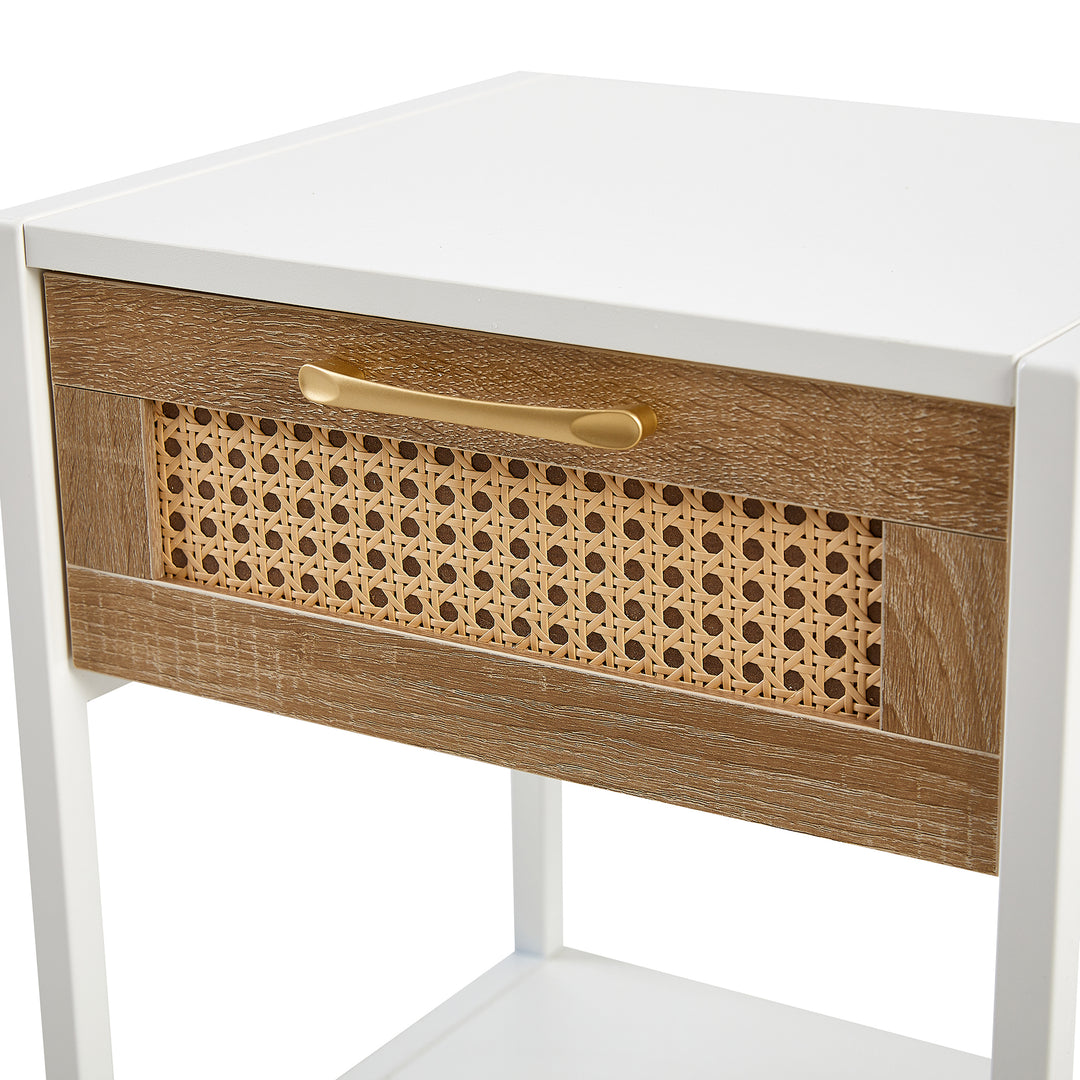 15.74" End table with  drawer, Modern nightstand, metal legs white(1 pc)