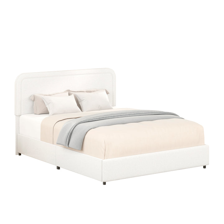 Same as B083119690 Liv Queen Size Ivory Boucle Upholstered Platform Bed with Patented 4 Drawers Storage, Curved Stitched Tufted Headboard, Wooden Slat Mattress Support, No Box Spring Needed