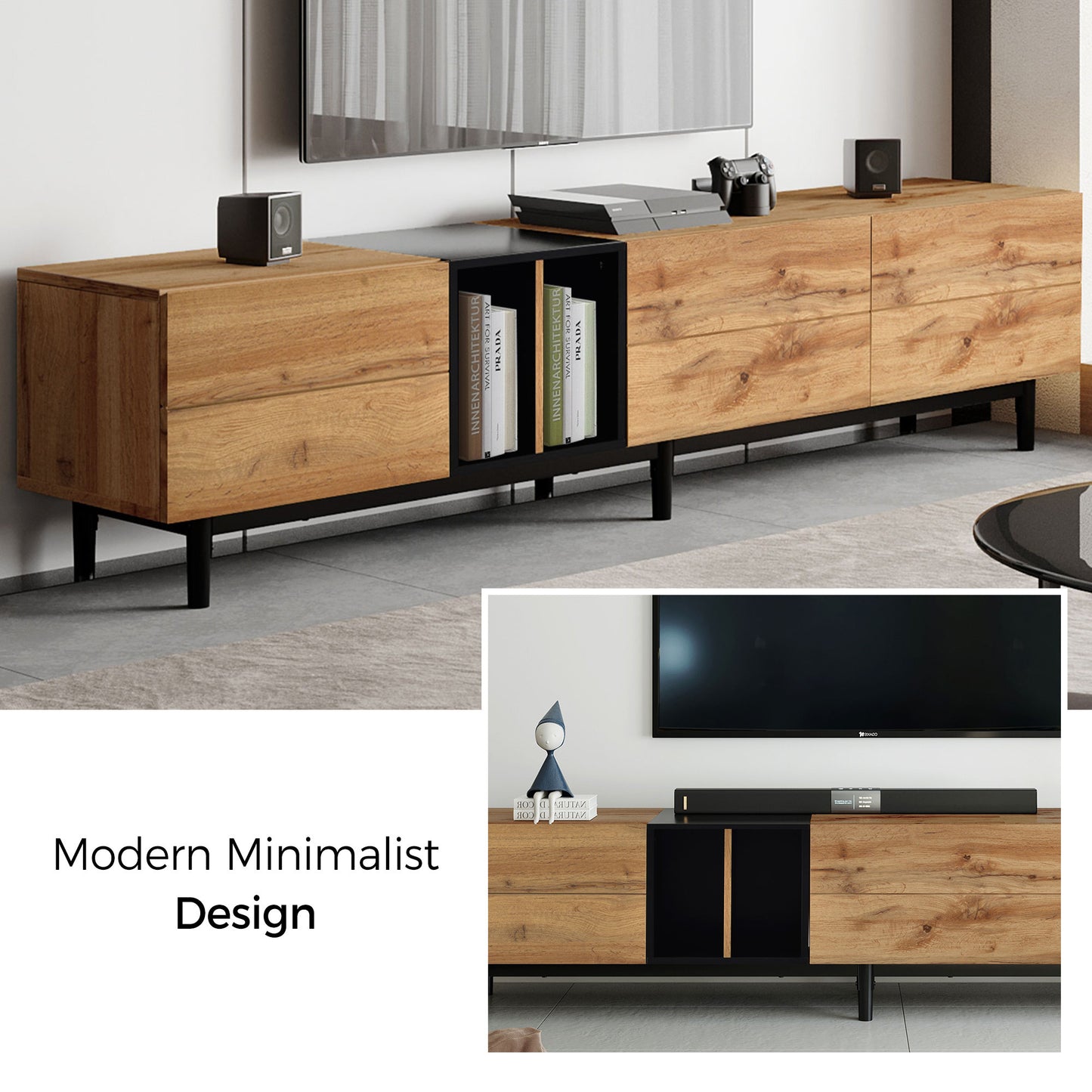 TV Stand for 80'' TV with 3 Doors, Media Console Table