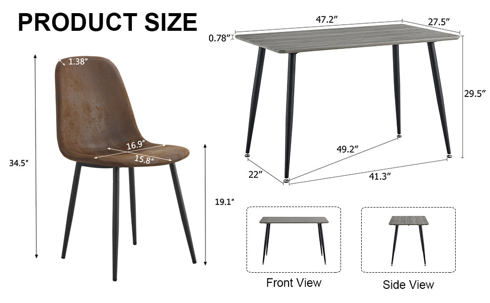 1 table and 4 chairs set.Gray wood grain table with MDF tabletop