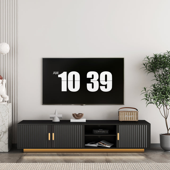 TV Stand with LED Lights for 80 Inch TV, Entertainment Center Wooden TV Stand