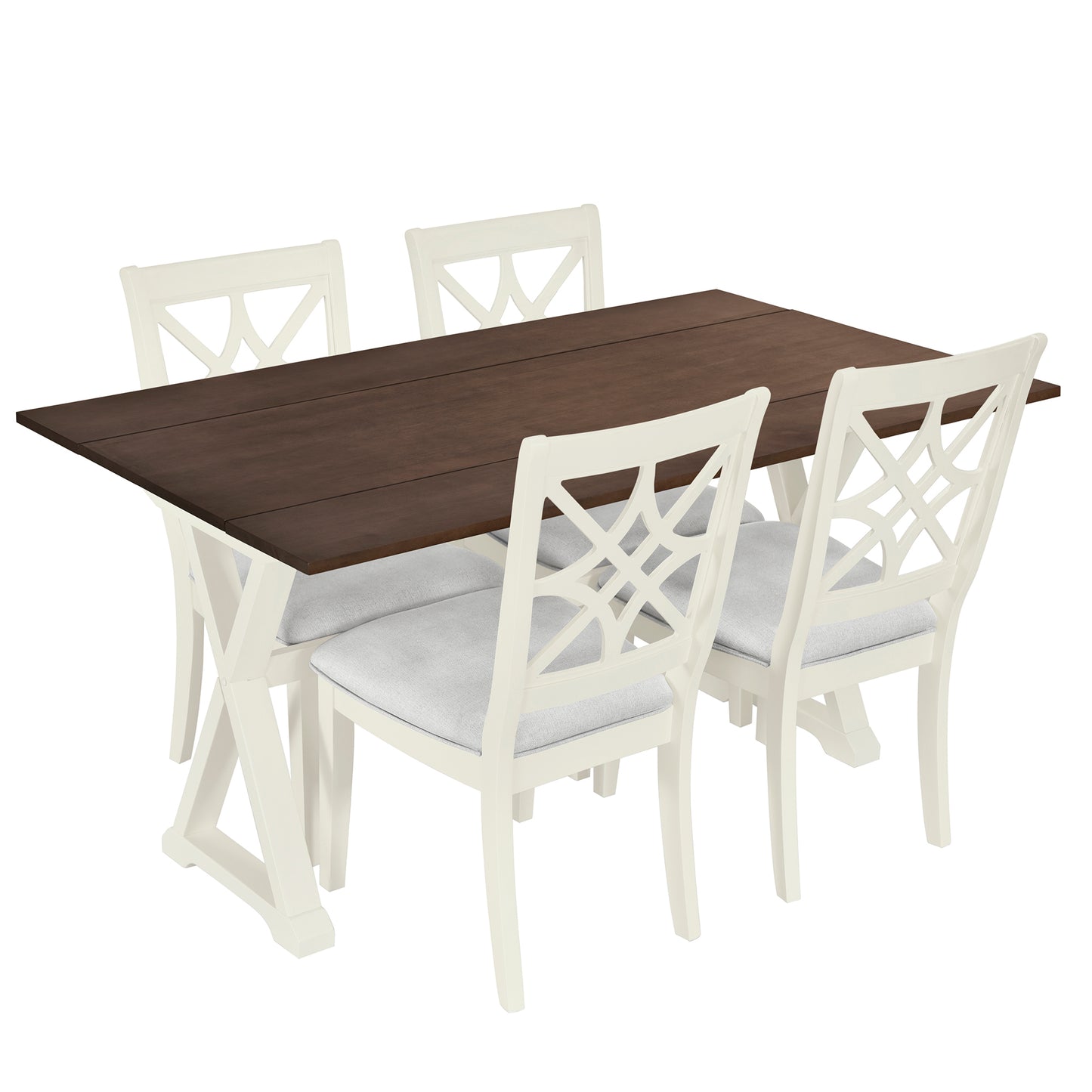 5-Piece 62*35.2inch Extendable Rubber Wood Dining Table Set with X-shape