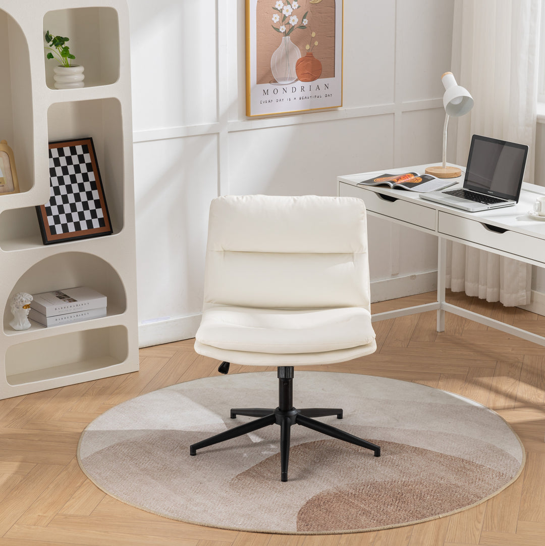 Adjustable Swivel Criss-Cross Chair, Wide Seat/ Office Chair /Vanity Chair, White