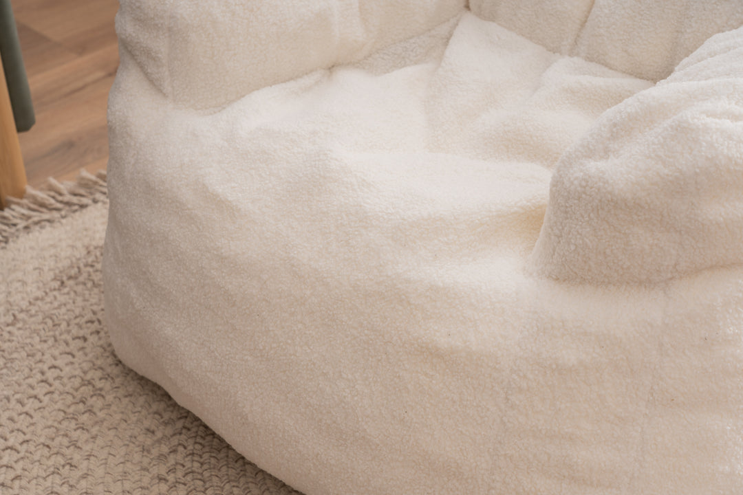 Soft Teddy Fabric Tufted Foam Bean Bag Chair With Teddy Fabric Ivory White
