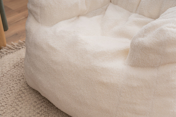 Soft Teddy Fabric Tufted Foam Bean Bag Chair With Teddy Fabric Ivory White