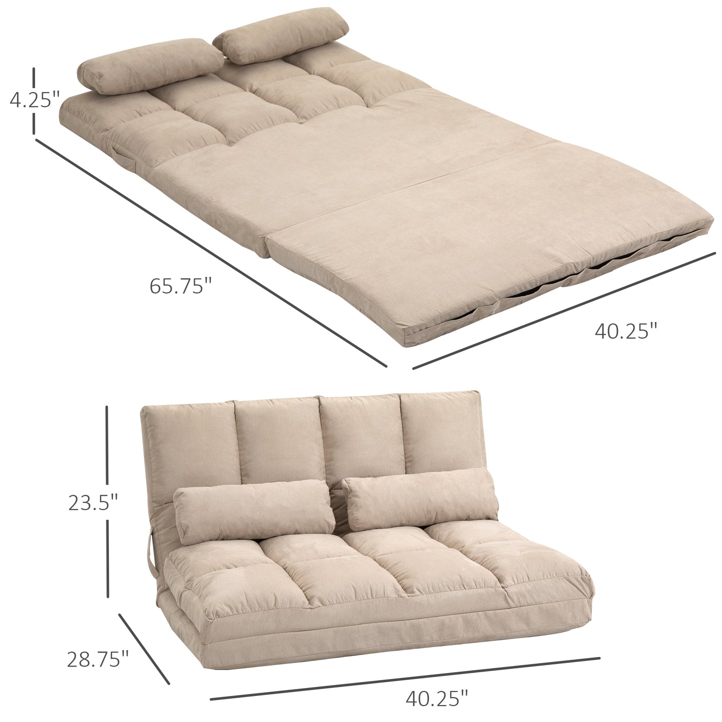 Convertible Floor Sofa Chair, Folding Couch Bed,  40.25" L, Beige