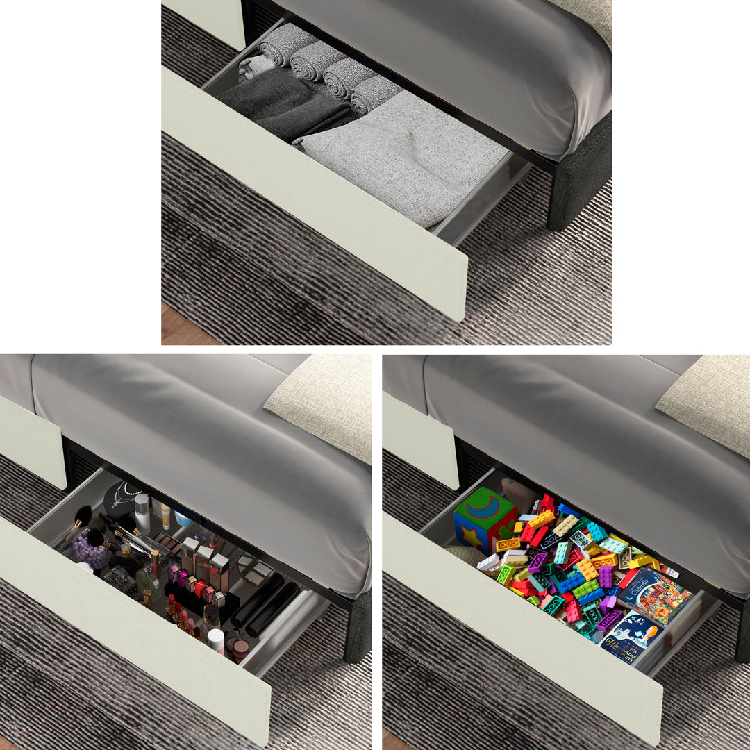 2-Drawer Storage Bed Queen Size Wooden Slat Mattress Support No Box Spring Needed
