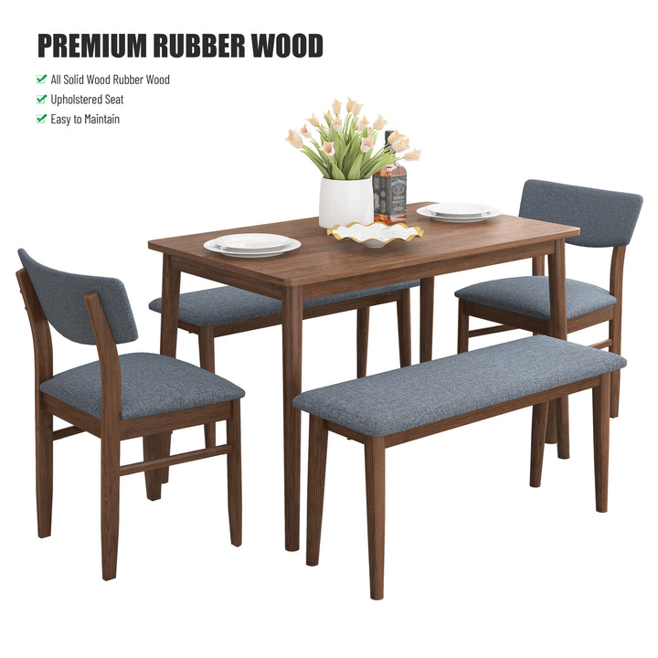 Dining Table Set with 2 Benches and 2 Chairs Fabric Cushion for 6