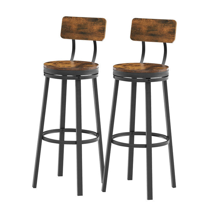 bar stool set of 2 with backrest, industrial style, metal frame