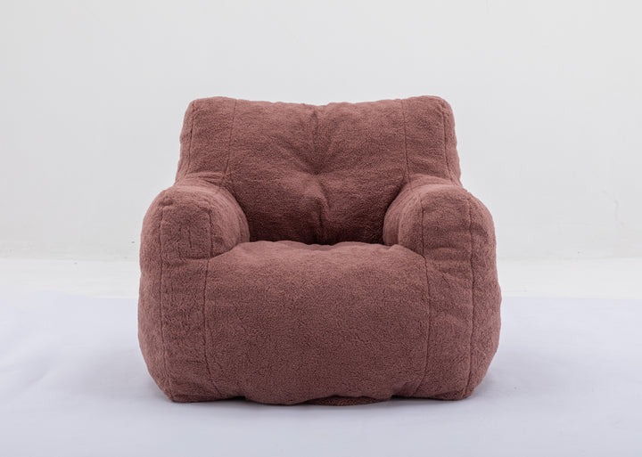 Soft Teddy Fabric Tufted Foam Bean Bag Chair With Teddy Fabric Bean Paste Red
