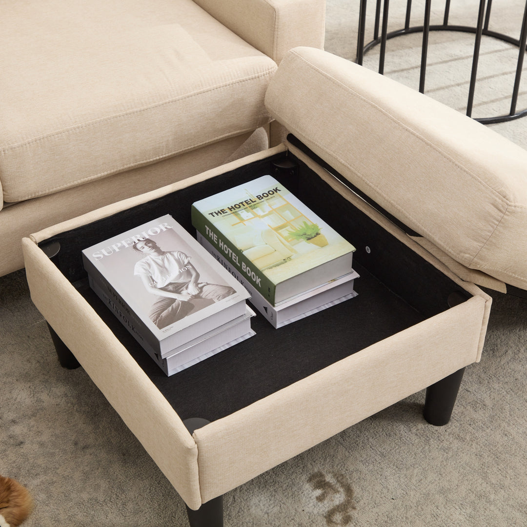 beige color knock down 3-seat combo sofa with storage ottoman