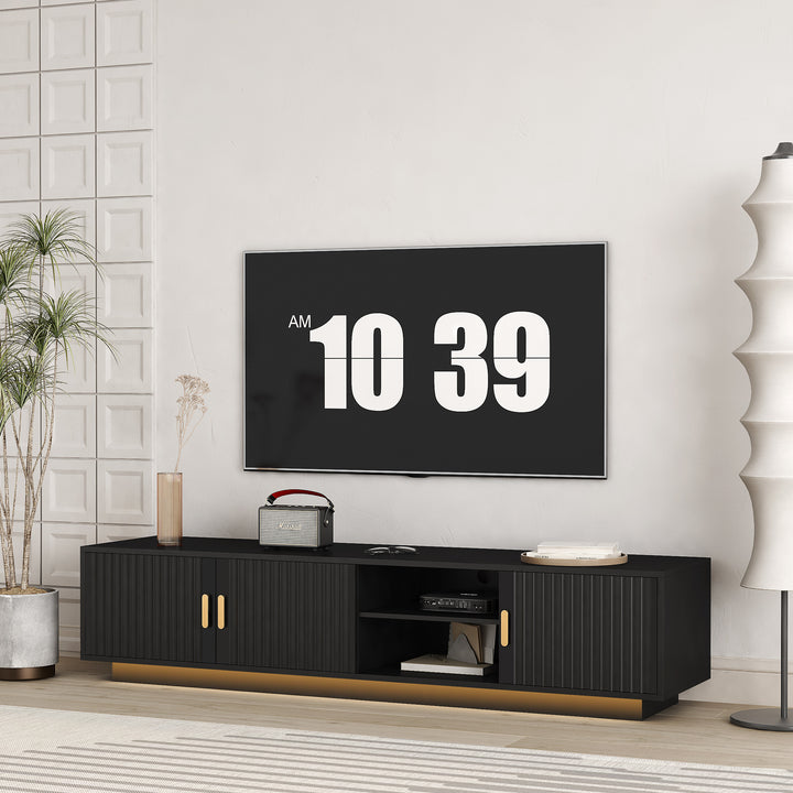 TV Stand with LED Lights for 80 Inch TV, Entertainment Center Wooden TV Stand