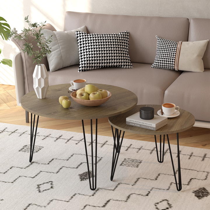 27.56'' Round Nesting Coffee Table Set of 2, Brown