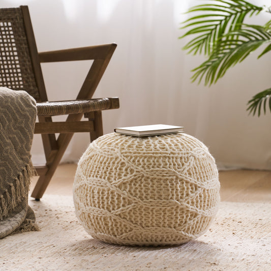 Knitted Wool 20 x 20 Round Pouf