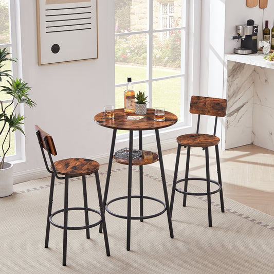 Round bar stool set with shelves, stool with backrest Rustic Brown