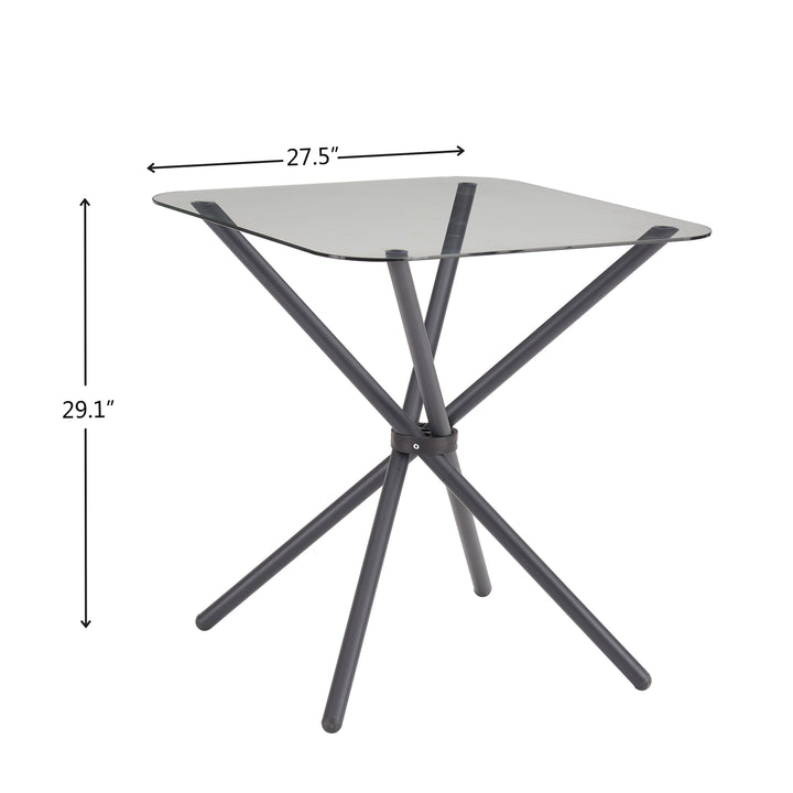Dining Set for 2, Square Glass Tempered Dining Table with 4 Legs and 2 Metal Chair
