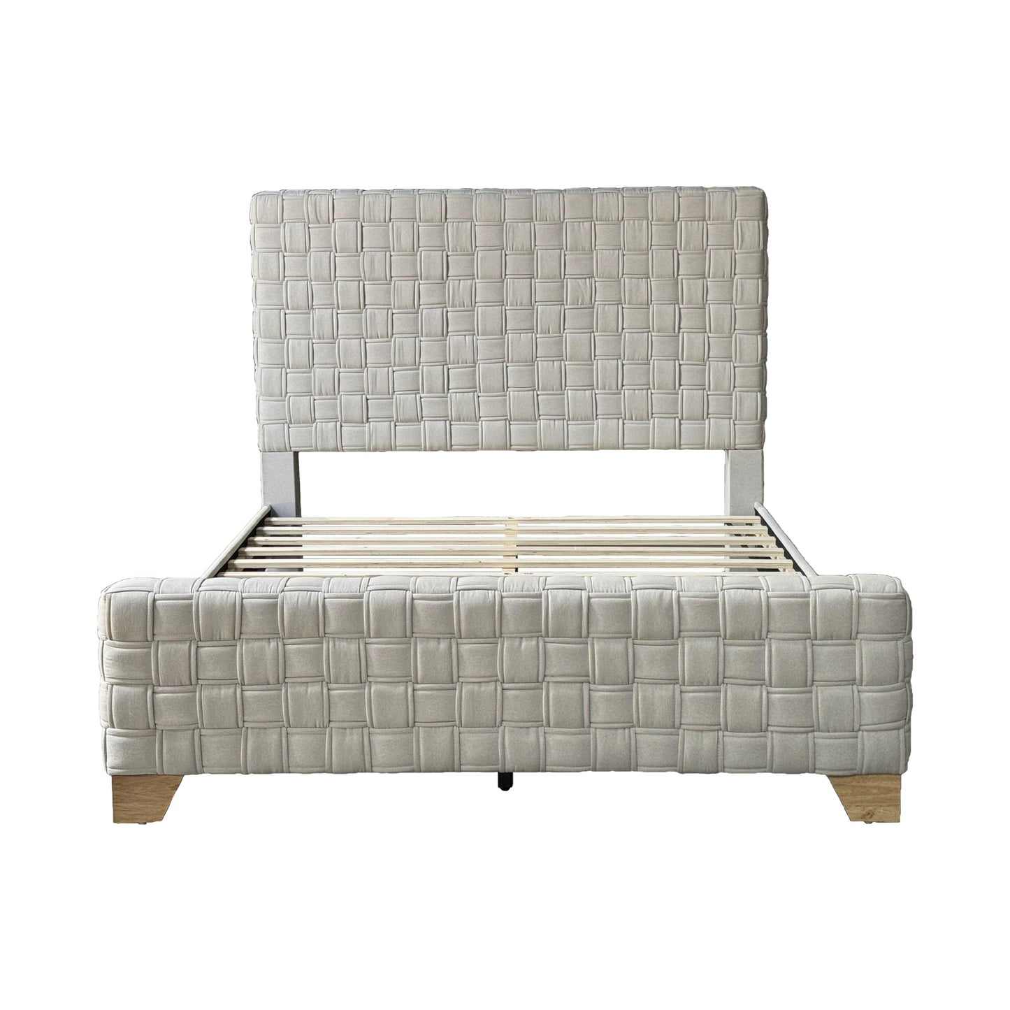 Light Beige ColorLinen & rubber wood Nature color  legs  &High headboard