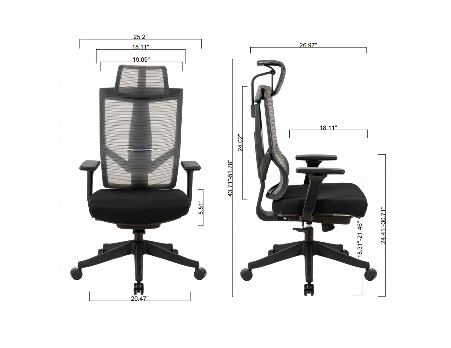 Excustive office chair with headrest and 2D armrest