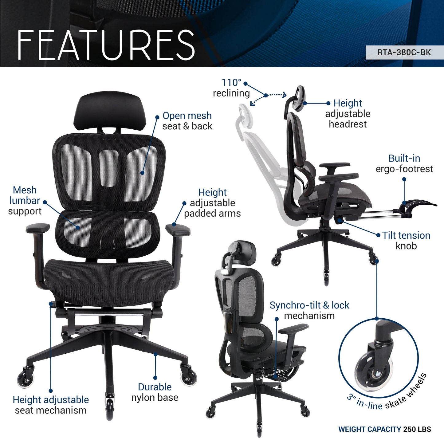 Ultimate Reclining Ergonomic Mesh Office Chair with Lumbar Support and Footrest