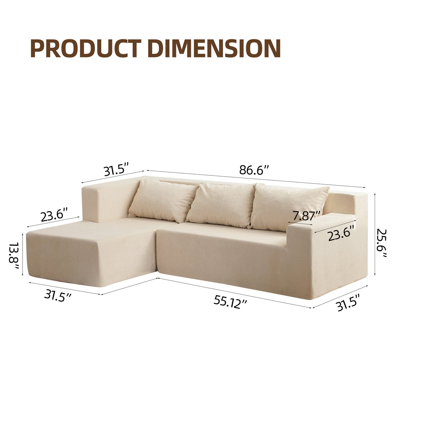 Sectional Couch Covers L Shape Sofa Covers, 2 Pcs  Anti-Slip Sofa for 3 + 3 Seaters Chaise Cushion Couch with Pillowcases, Living Room foam sofa free installation