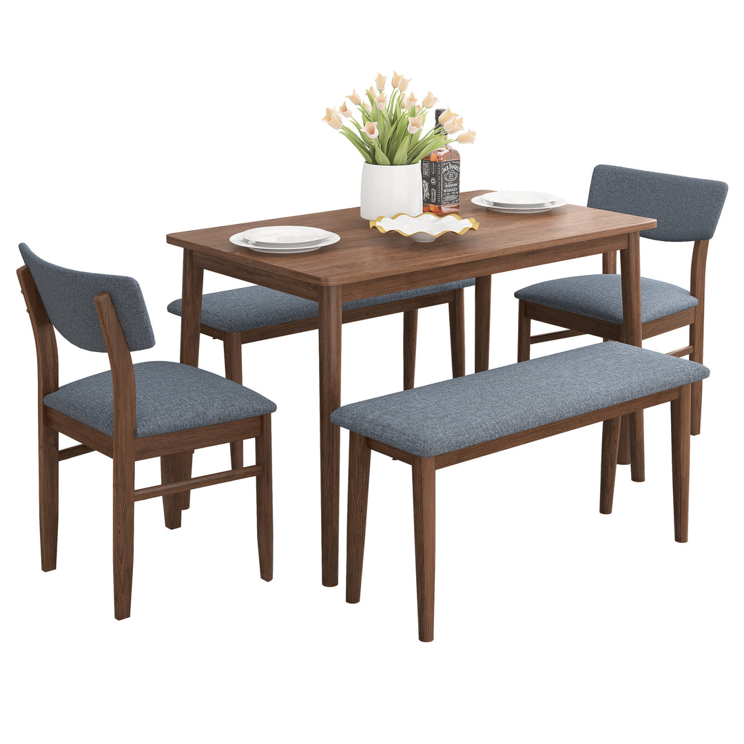 Dining Table Set with 2 Benches and 2 Chairs Fabric Cushion for 6