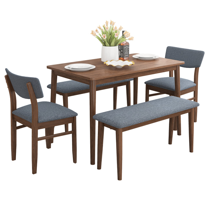 Dining Table Set with 2 Benches and 2 Chairs Fabric Cushion for 6